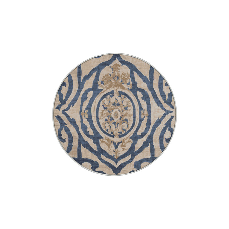 Tapis beige lavable à la machine, Rond 3 pi