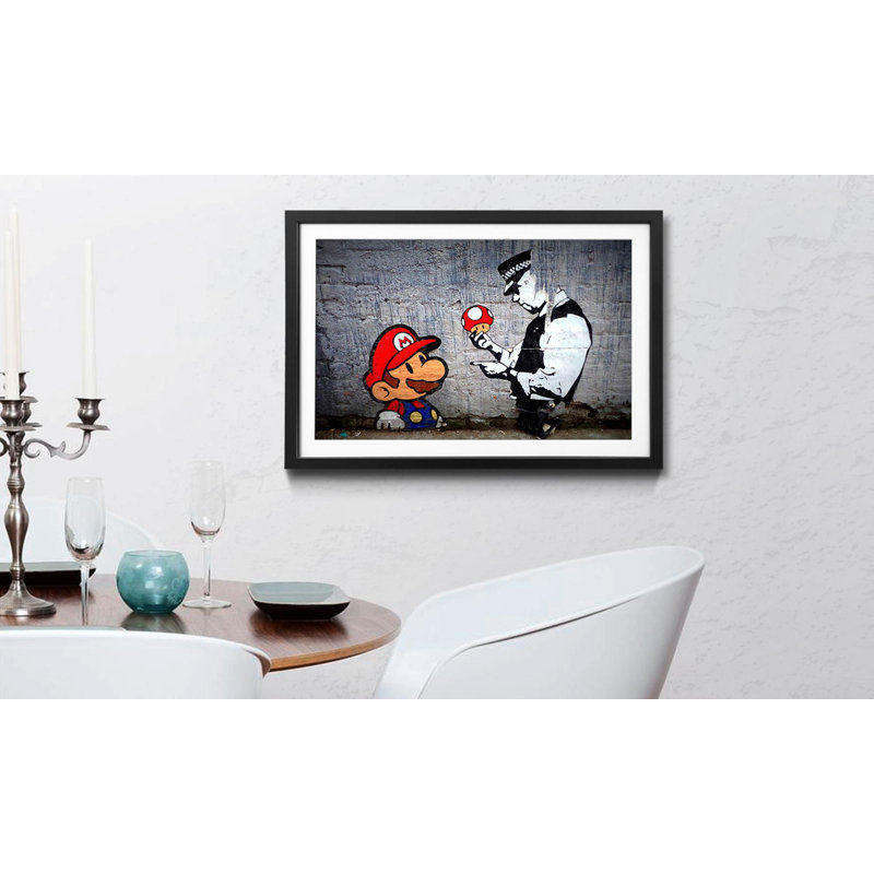 Streetart Caught Mario by Banksy - Single Picture Frame Print, 64cm H x 84cm W x 2.2cm D