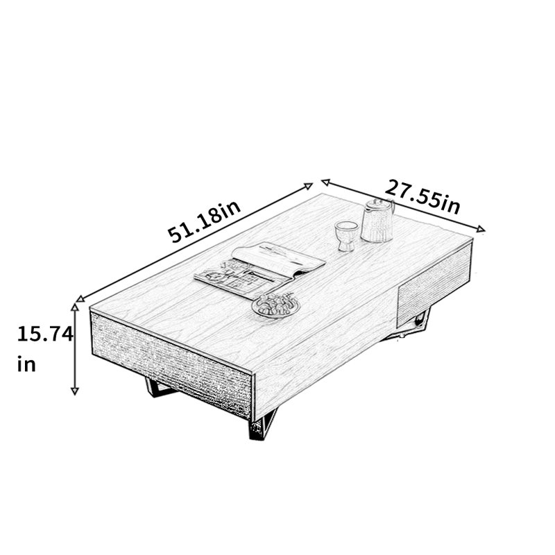 Modern Rectangular Coffee Table, 15.74" H x 51.18" L x 27.55" W