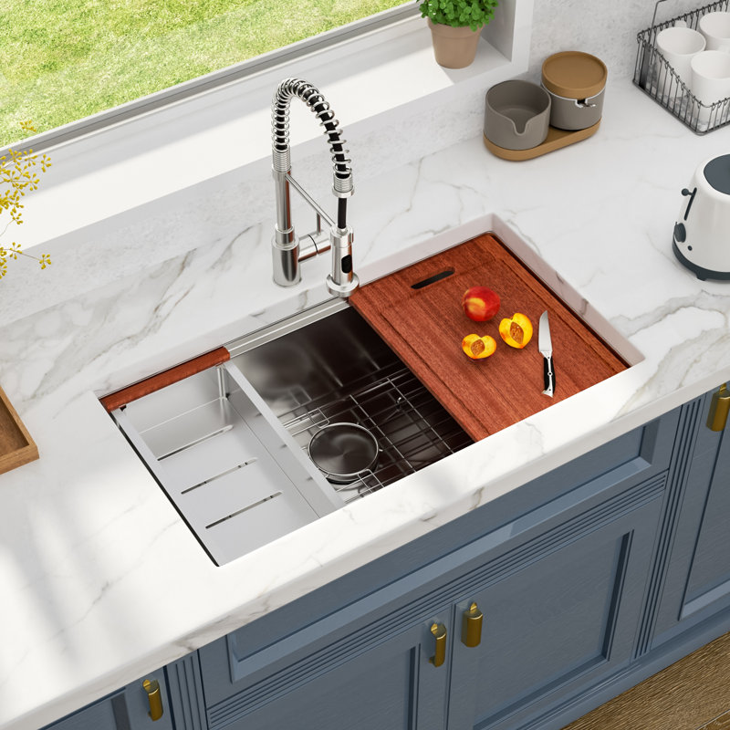  30'' L Single Bowl Undermount Ledge Workstation Stainless Steel Kitchen Sink