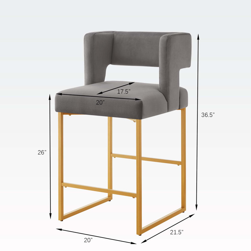 Tabourets de 20 po de largeur Clairissa, Or, Velours gris