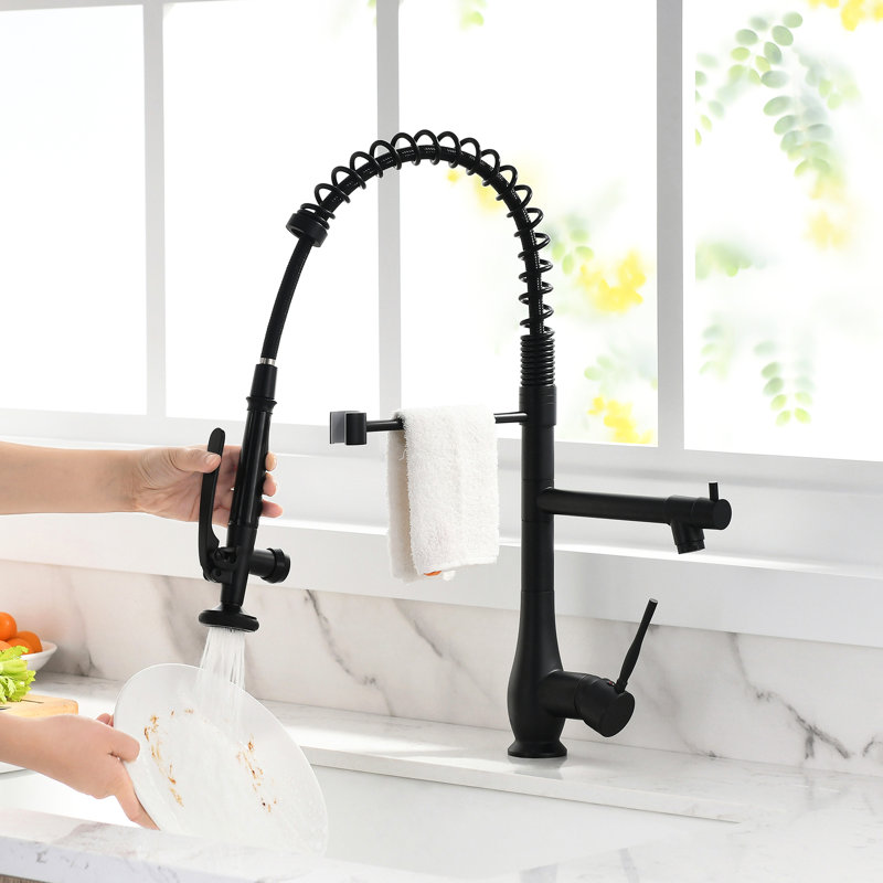 Kitchen Sink Faucet Pull-Down - Black, Single Handle, Ceramic Filler, Strong Structure High Pull Down , Luxury Style