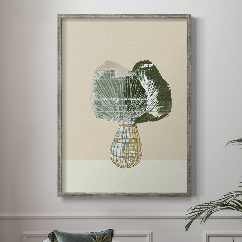 Reproduction encadrée de feuille tropicale tissée II - bois massif, H 11 po x l 9 po