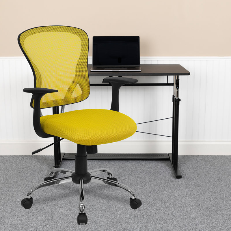 Mid-Back Mesh Swivel Task Office Chair with Chrome Base and Arms, Yellow