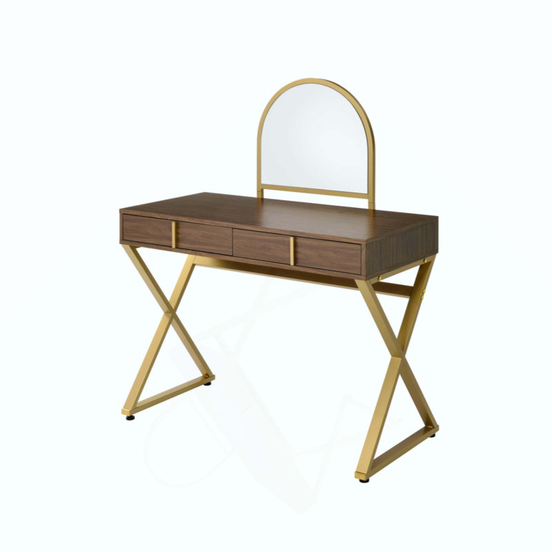 Bureau de coiffeuse avec miroir et plateau à bijoux, parfait pour les routines de maquillage élégantes et organisées