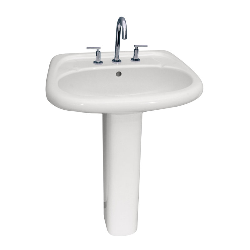 Lavabo de salle de bain piédestal en porcelaine vitrifiée blanche avec trop-plein Flora 25,75, Centres de 8 po