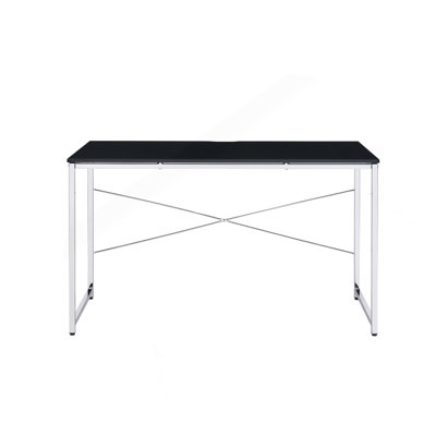 Rectangular Desk With Metal Frame, Black And Chrome