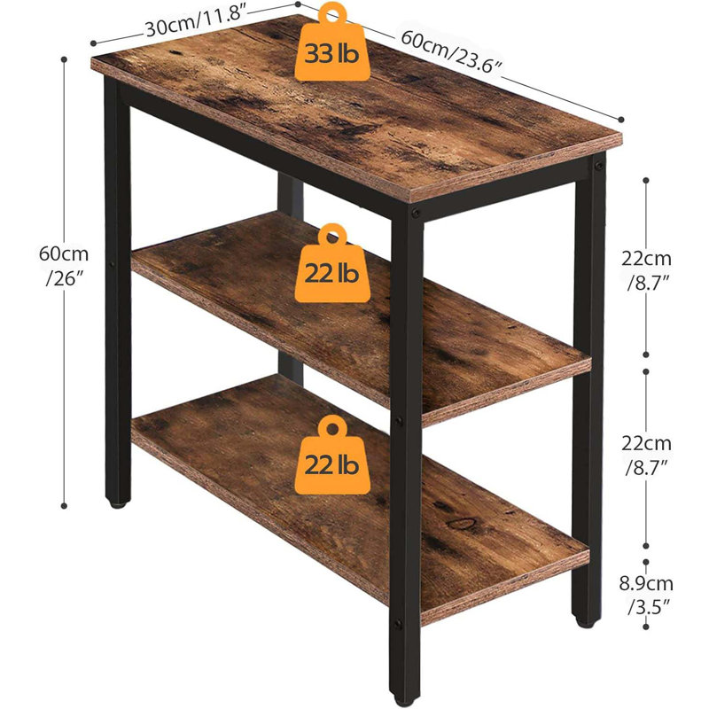 End Table, Simple Rustic Side Table With 3-Tier Storage Shelf, Narrow Nightstand For Small Spaces, For Living Room, Bedroom,Easy Assembly, Industrial Design, Rustic Brown And Black BF14BZ01