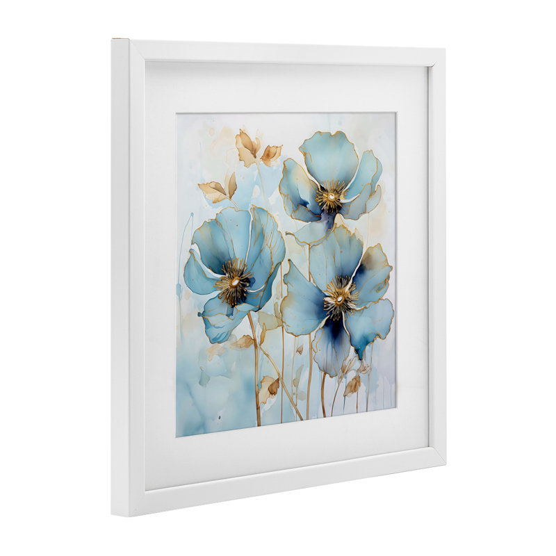 «Sapphire and Florals», reproduction encadrée sous verre, design by Creative Studio, H 13 po x l 13 po, Cadre blanc côtier