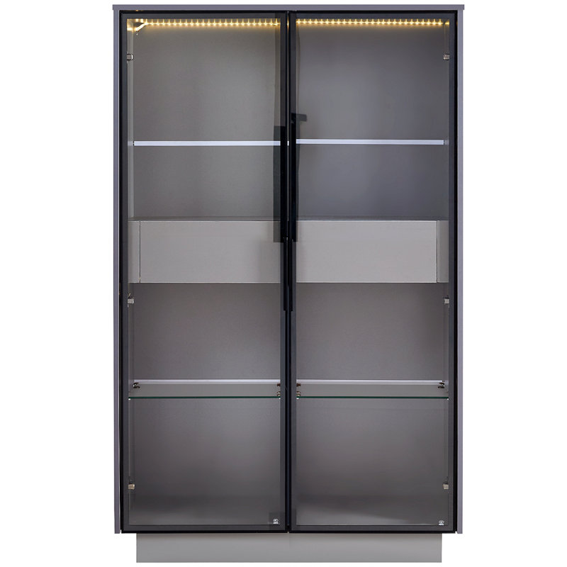 60.6'' Freestanding Display Cabinet With 2 Storage Drawers, Pantry With Glass Doors & LED Lighting, Modern Bookcase With Adjustable Shelves For Hallways, Kitchen, Livingroom & Office