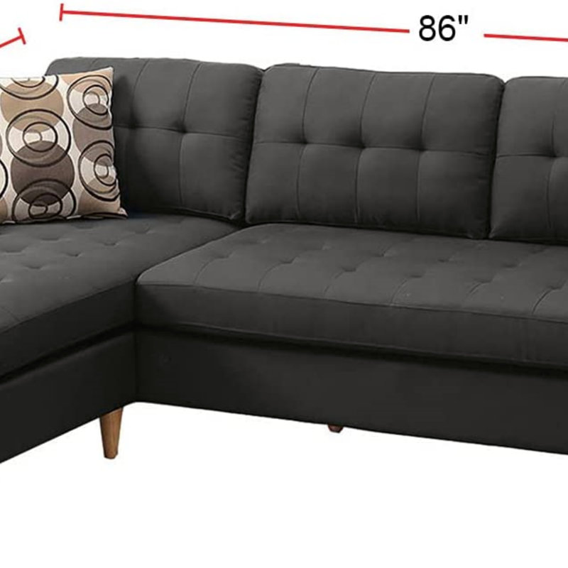 Canapé modulaire en polyfibre pour salon modulaire réversible, Tissu noir, Orienté à gauche (vu de face), Bois jaune clair