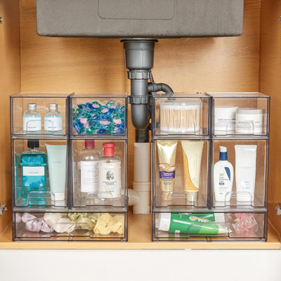 Ensemble de 8 tiroirs de rangement empilables, bacs de rangement en plastique transparent pour articles de salle de bain, idéal pour l'armoire, le garde-manger et l'organisation de la salle de lavage