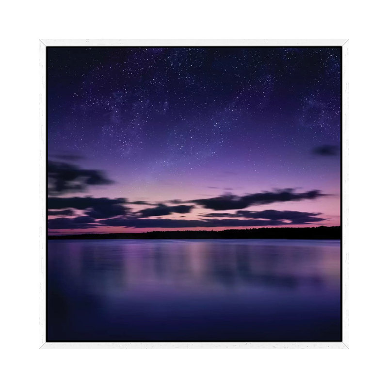 Tranquil Lake Against Starry Sky, Russia 1 Piece Wall Art on Canvas, 45.72 cm H x 45.72 cm W, White Framed