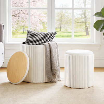 Ensemble de 2 repose-pieds ronds avec rangement, tabouret de coiffeuse avec rangement pour la chambre à coucher, table basse avec repose-pieds, petit tabouret de pieds en velours pour le salon
