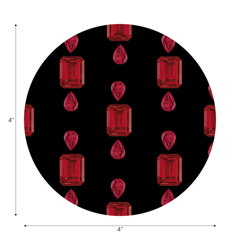 Gem Rubys Crimson Vegan Leather Round Coasters, Black
