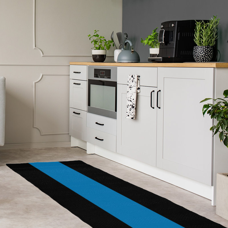 Tapis de détroit à rayures en poly-noir, Tapis de couloir 2 pi 6 po x 8 pi