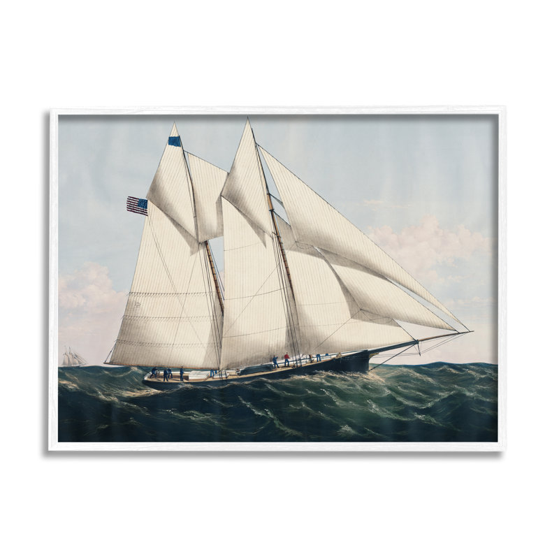 Bateau nautique rétro encadré sur bois par Vision Studio, peinture, H 16 po x l 20 po x P 1,5 po