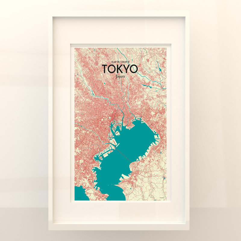 Tokyo City Map In Tricolour - No Frame Print, 17cm H x 11cm W x 0.05cm D