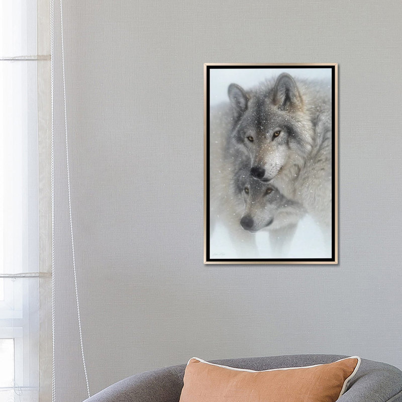 Wild Devotion - Gray Wolves, Champagne Floater Framed Canvas, 26" H x 18" W x 1.5" D