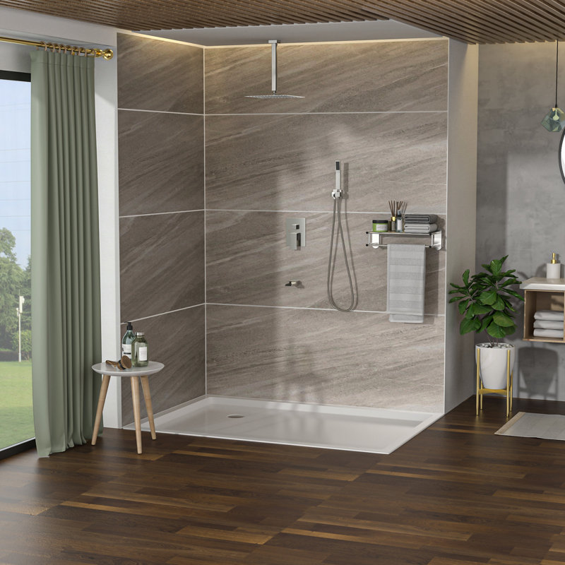 Brushed Nickel Shower System With Waterfall Tub Spout - 12" Ceiling Mount Square 3 Function, Rainfall & Handheld -Balanced Valve Easy Installation And Hygienic Maintenance Safe Install Cleanliness