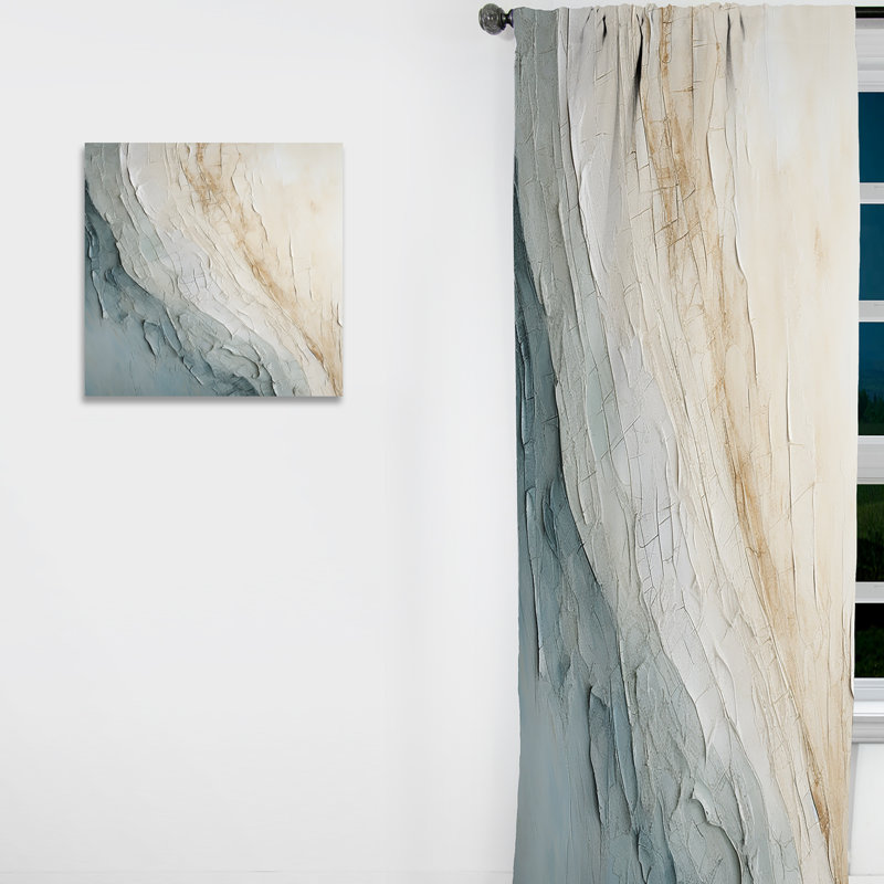 Minimalism Beige And Grey Wave Horizon I - Nautical Velvet Curtain - Room Darkening - 1 panel, 52" W x 120" L