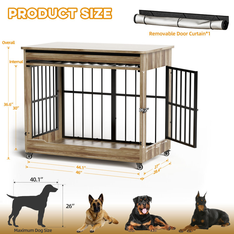 Melamine Board Dog Crate Furniture, Large (46"W x 28.4"D), Beige/Gray