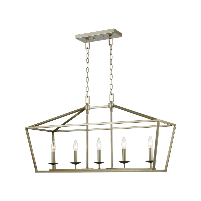 Lustre géométrique à 5 lumières Noelle, Feuille d’argent antique