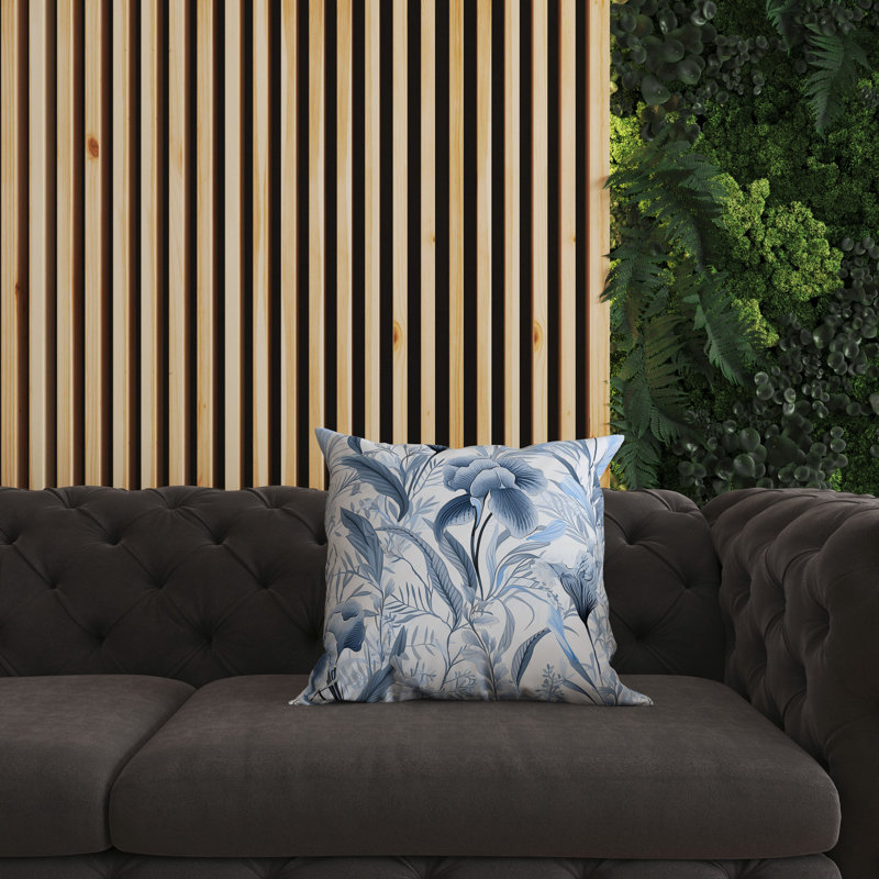 Coussin Breezy Buds, H 18 po x l 18 po, Floral gris / bleu