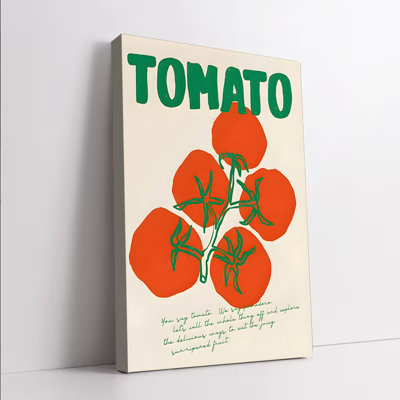 Affiche murale encadrée (1 pièce), toile décorative représentant une tomate aux couleurs vives, style rétro, impression de légumes, décoration de cuisine, style ferme, décoration intérieure, affiche colorée sur le thème de la nourriture pour la salle à manger ou le salon, œuvre d'art murale botanique moderne.