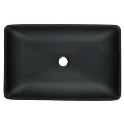 Rectangular Matte Black Glass Bathroom Sink. 22" X 14". Faucet And Pop-Up Drain. Elegant Design. Corrosion . Complete Kit Simple