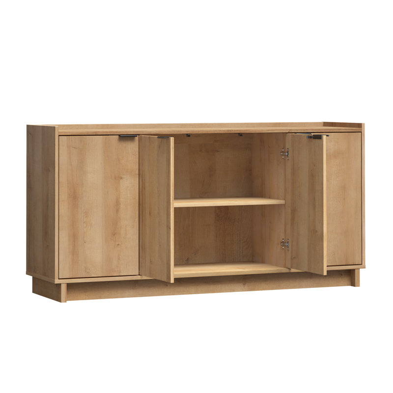 Oak 4-Door Light Wood Accent Cabinet with Adjustable Shelves