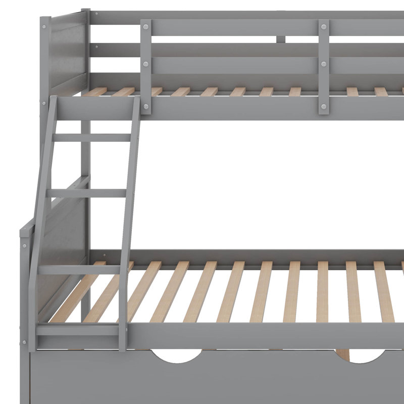 Lit simple superposé au dessus d'un lit double avec lit gigogne et bureau, Gris