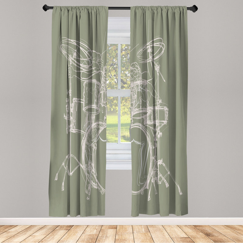 Microfiber Floral Semi-Sheer Rod Pocket Curtain Panels, 28" W x 95" L, Dark Sea Green/White