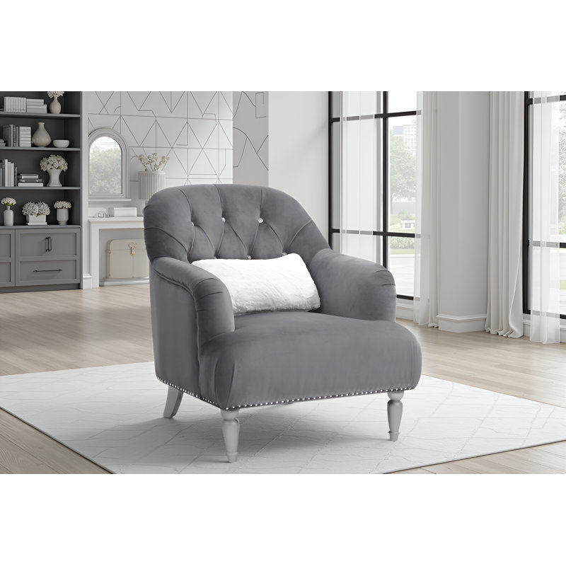 Barcelos Gray Velvet Chair,  Gray Velvet