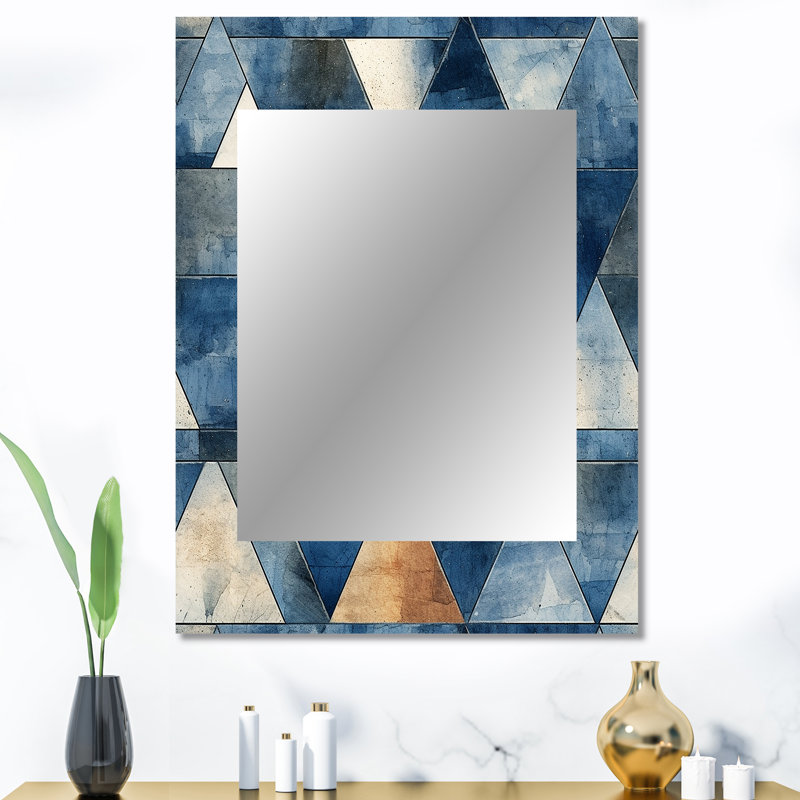 Yerres rustique cobalt Triangle Symphony - miroir mural géométrique unique, miroir moderne, impression d'art en métal