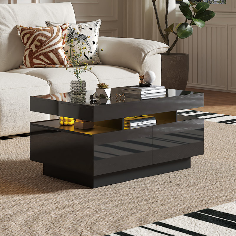 Frame Coffee Table with Storage, Black