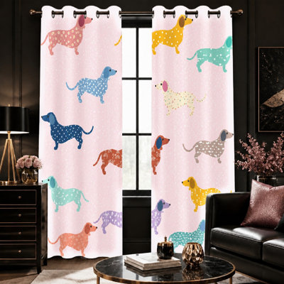 2 pièces de rideaux bloquant le soleil avec motif de teckel, impression de chien mignon, anneau de lumière moderne de luxe, double couche et isolant thermique pour la décoration du salon