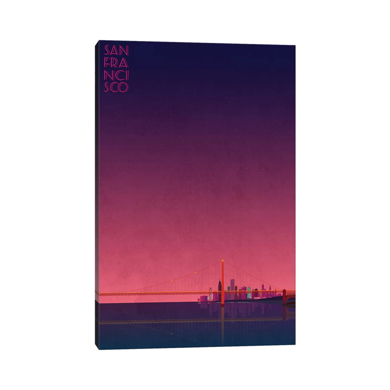 San Francisco Skyline - impression d'art graphique, H 26 po x l 18 po x 1,5 po, Aucun mat, Toile tendue