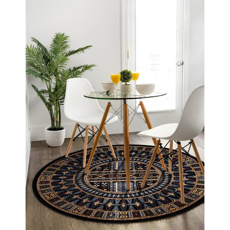 Tapis noir Aucun, Rond 3 pi 3 po