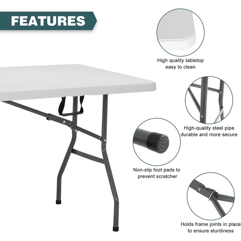 Table de salle à manger pliante portative 6pi avec poignée de transport, blanc
