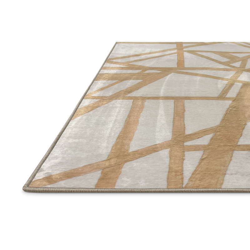 Tapis doré en polyester tissé à la machine, Rectangle 4 pi x 6 pi