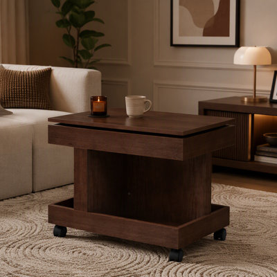 Mobile Rolling Side Table with 360° Rotating Desktop and Storage