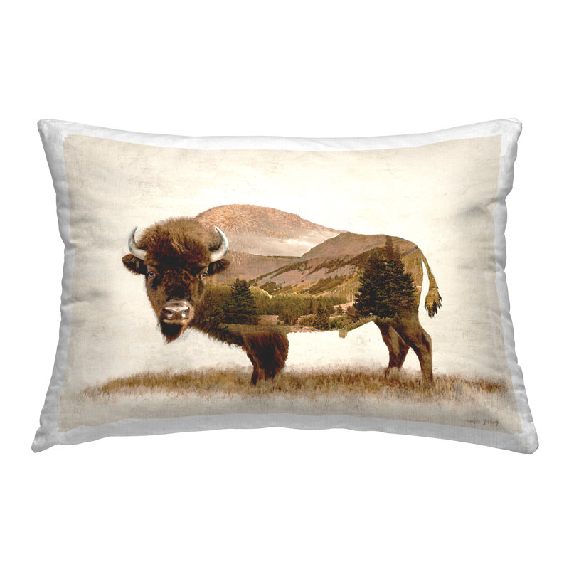 Nature Patterned Bison Decorative Printed Throw Pillow Design by Amber Sterling