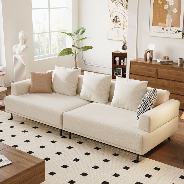 Emilio 109.44" Modern Soft Cushion Fabric Sofa With Throw Pillows