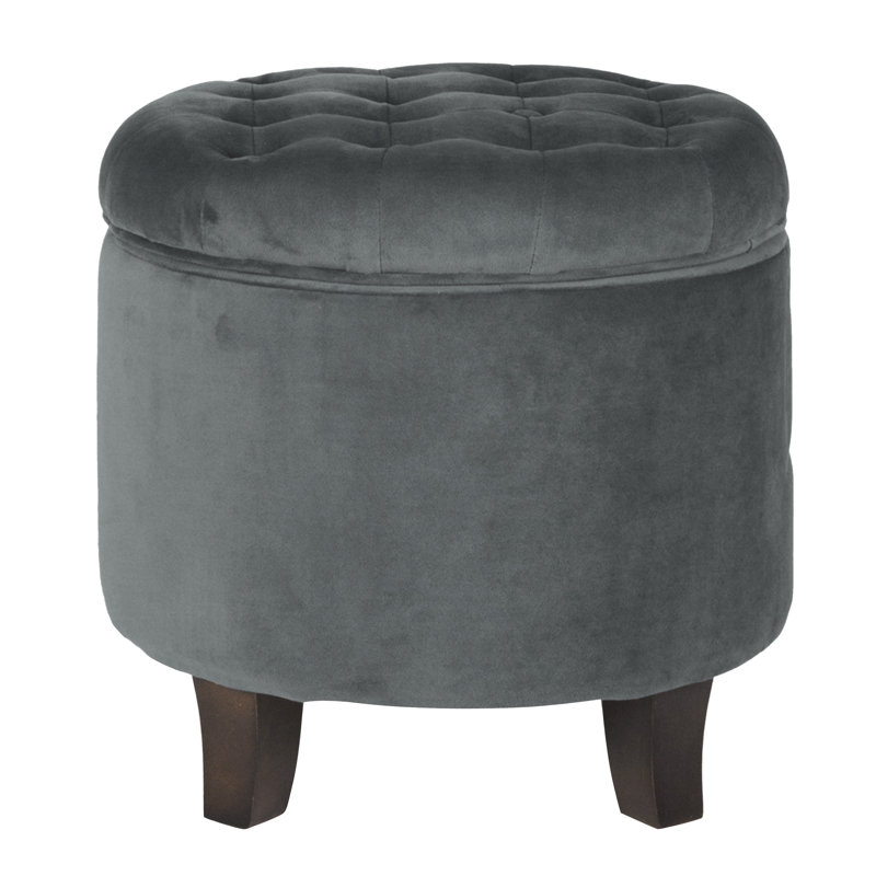 Repose-pieds rond capitonné avec rangement, Velours performance Bella Gunmetal Bella