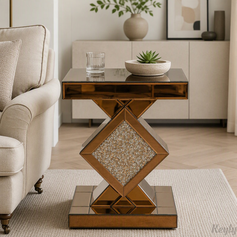 Table de bout à miroir en diamant concassé