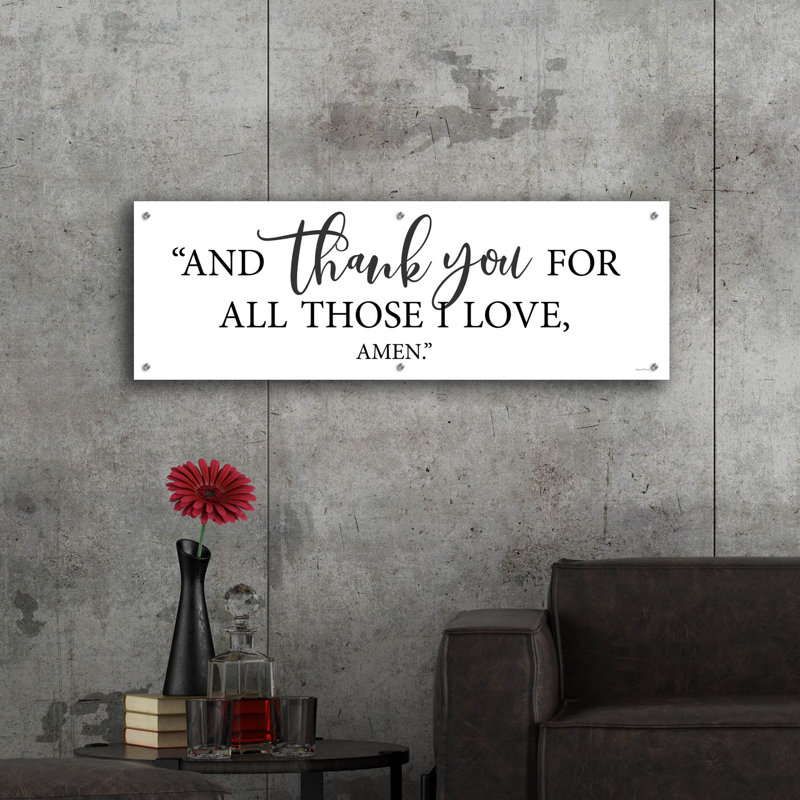  «Thank You For All Ceux I Love», art mural en verre avec lettres et lignes, 48 po x 16 po, H 16 po x l 48 po