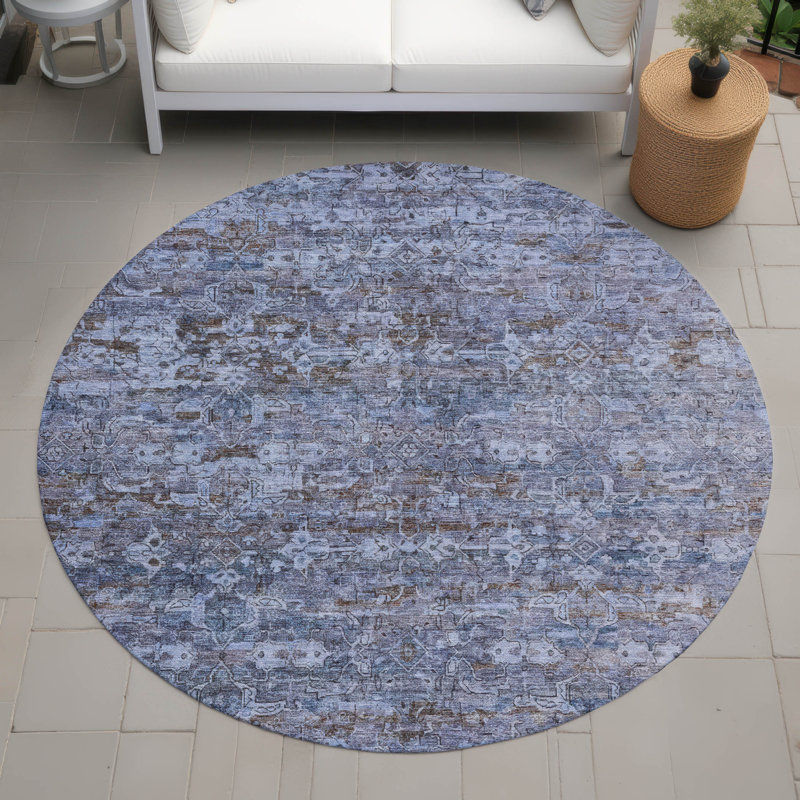 Tapis ikat intérieur / extérieur lavable à la machine Chantille ACN2324, Rond 8 pi