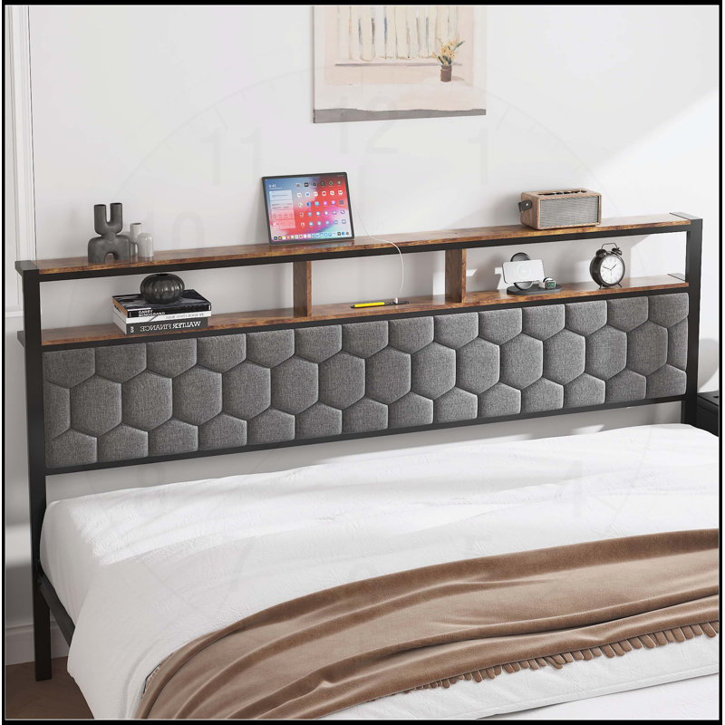 Lit plateforme très grand en bois avec tête de lit douce, chargement USB, pas de bruit et grand espace de rangement sous le lit