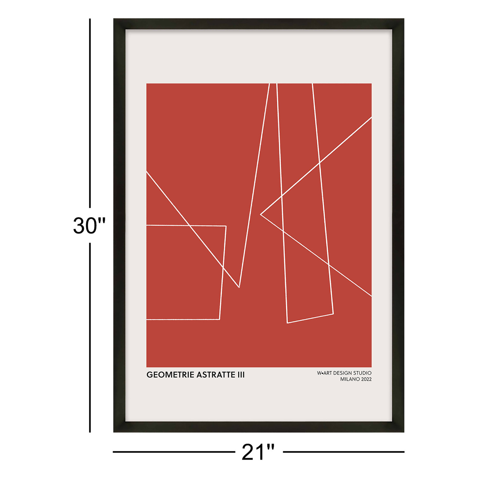 Geometric Abstraction In Red by Romina Gadler, Black, 30" H x 21" W x 1.25" D